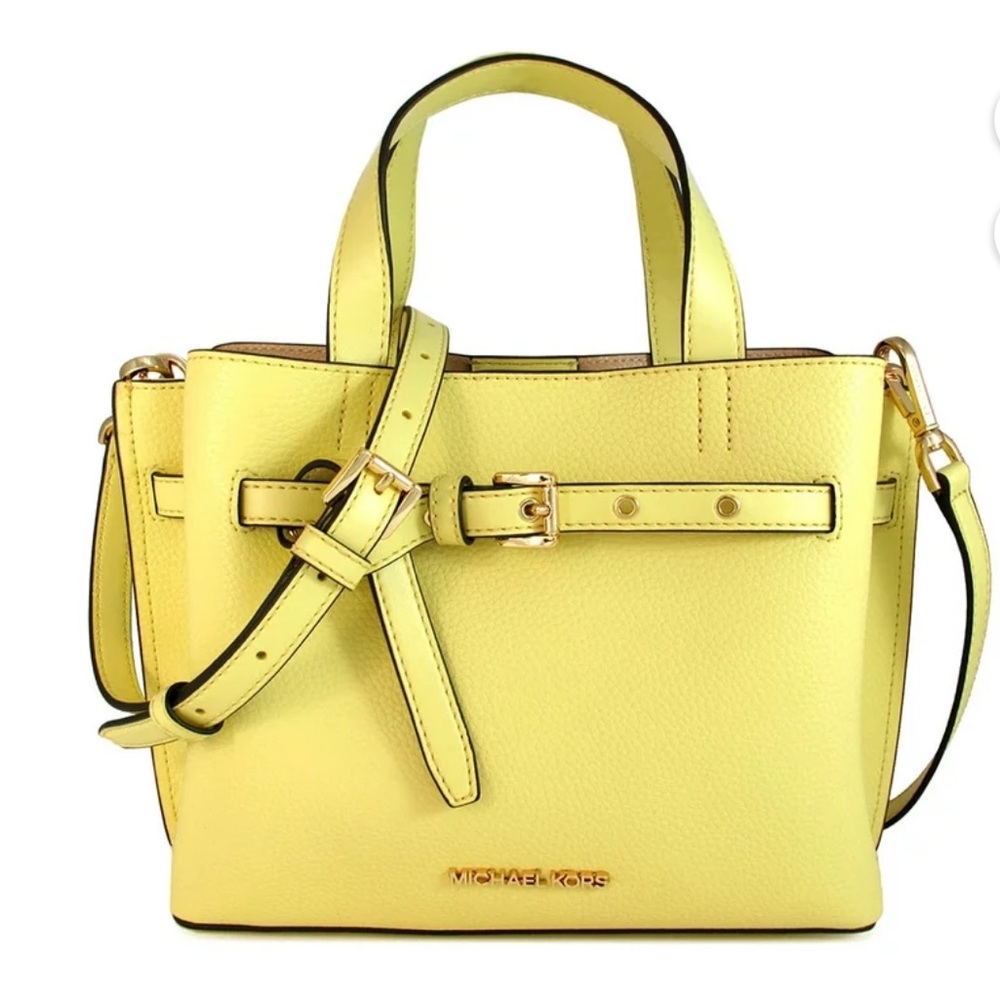 Michael Kors Emilia small satchel cross body buttercup yellow pebbles leather
